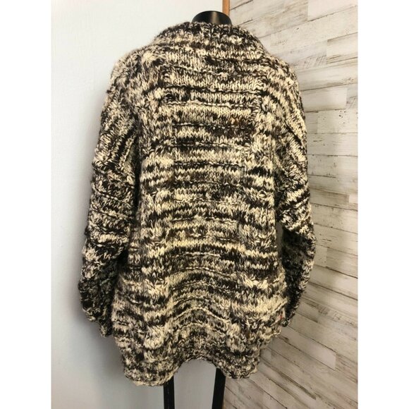 Hand-Knit Wool Blend Marbled Pullover Sweater In Brown & Cream Handmade - Picture 1 of 4